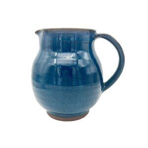 Studio Art Pottery Cream PITCHER Blue Drip Glaze Green Purple Undertone